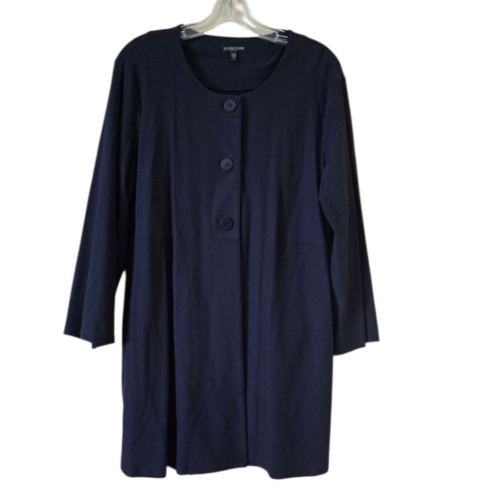 Eileen Fisher Stretch 3 Button Knit Jacket in Blue Womens Size PL